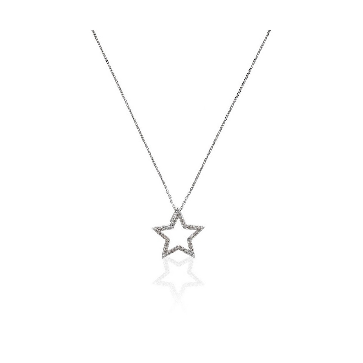 Pendentif Or Blanc Etoile de mes rêves Diamant 0,12cts + chaîne argent offerte