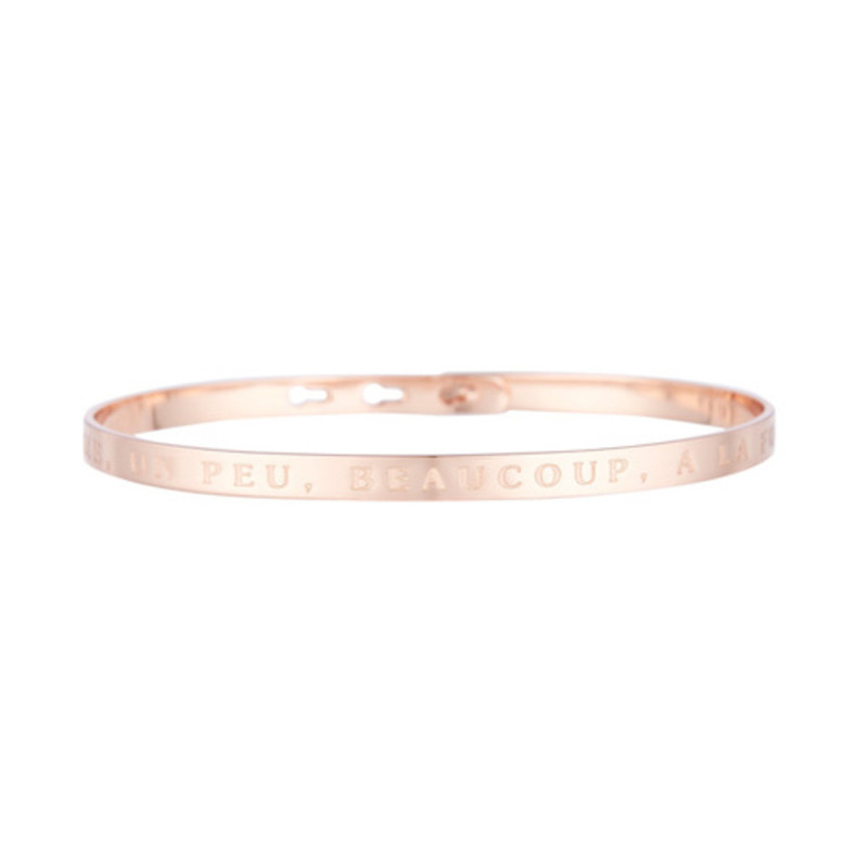 Mes-bijoux.fr "JE T'AIME, UN PEU, BEAUCOUP, A LA FOLIE" bracelet jonc rosé à message