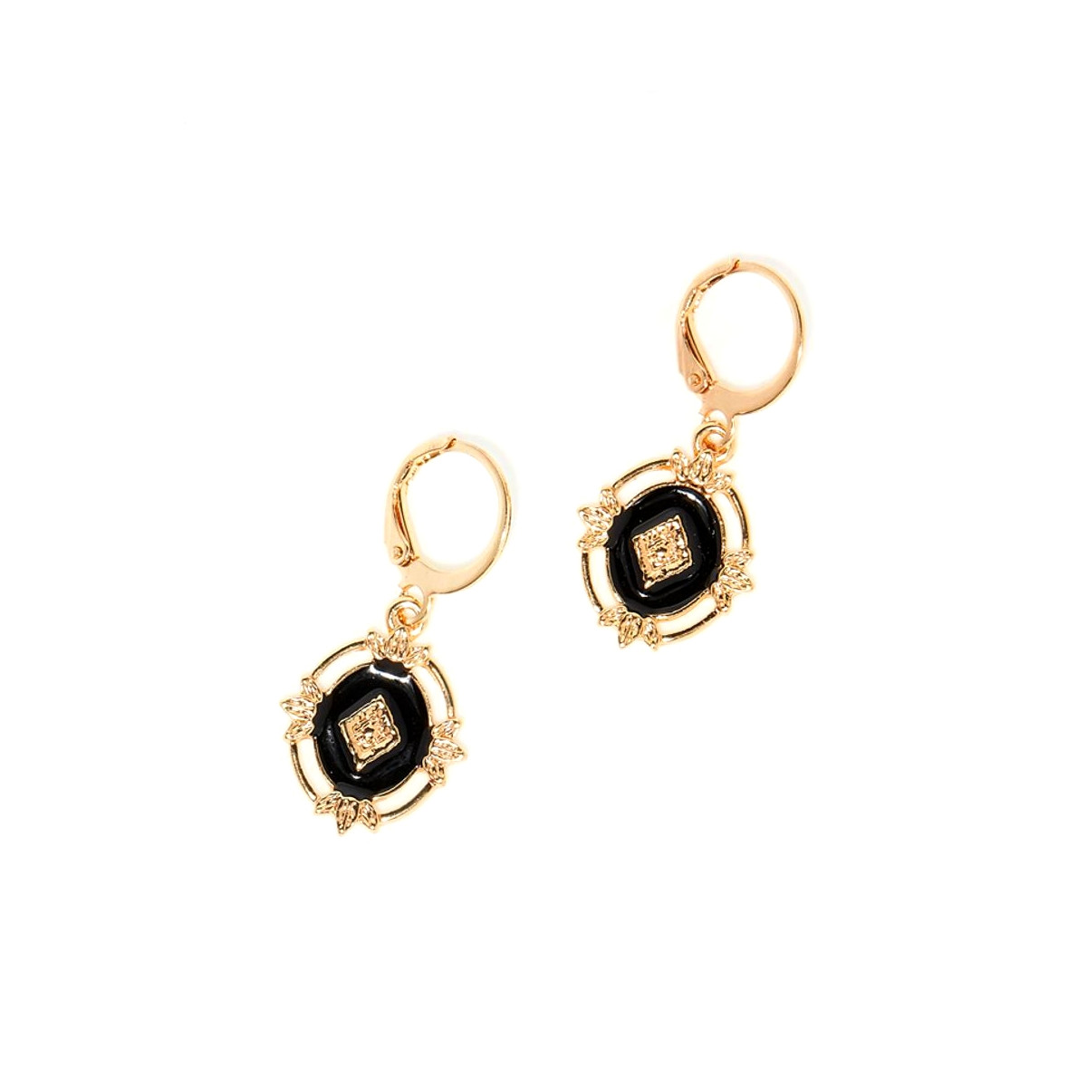 Boucles d'oreilles Bohème doré et émail noir Boucles d'oreilles Bohème doré et émail noir