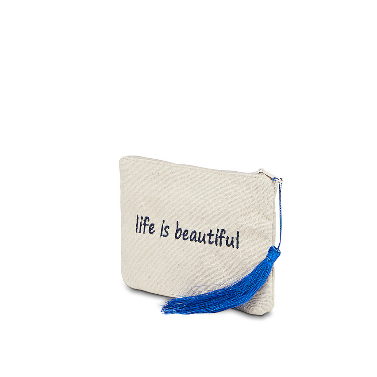 Petite pochette à message beige LIFE IS BEAUTIFUL bleue marine Petite pochette à message beige LIFE IS BEAUTIFUL bleue marine