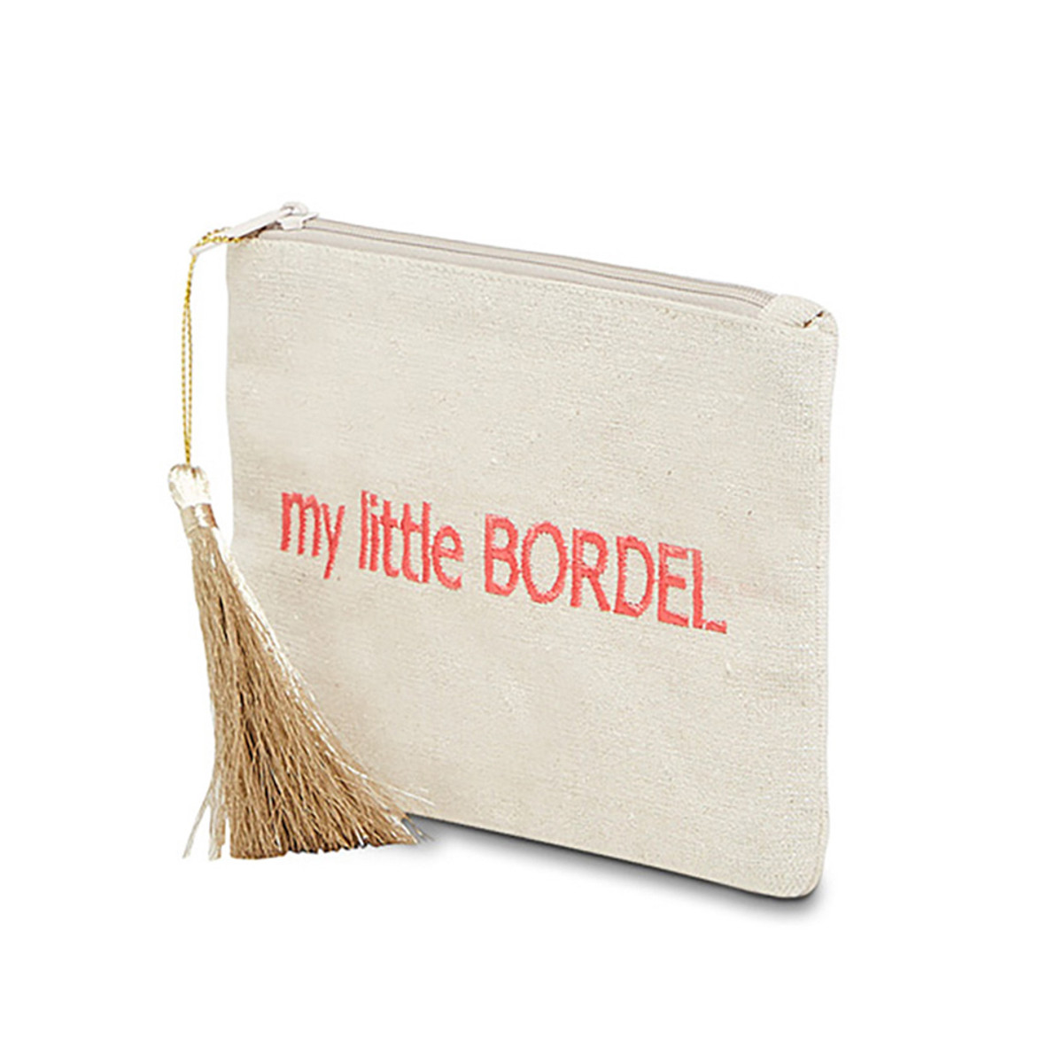Petite pochette à message beige brodée MY LITTLE BORDEL rose Petite pochette à message beige brodée MY LITTLE BORDEL rose