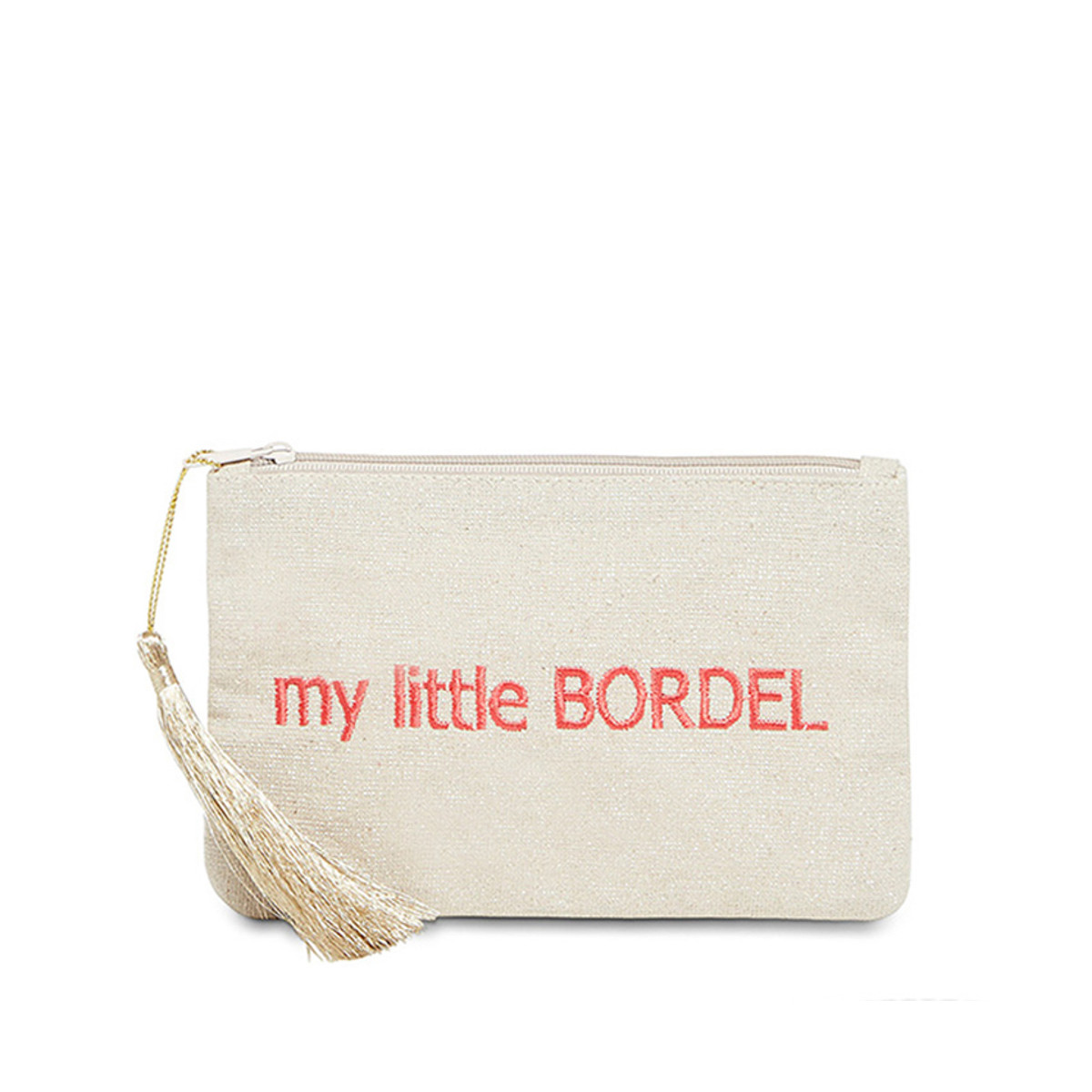 Petite pochette à message beige brodée MY LITTLE BORDEL rose Petite pochette à message beige brodée MY LITTLE BORDEL rose