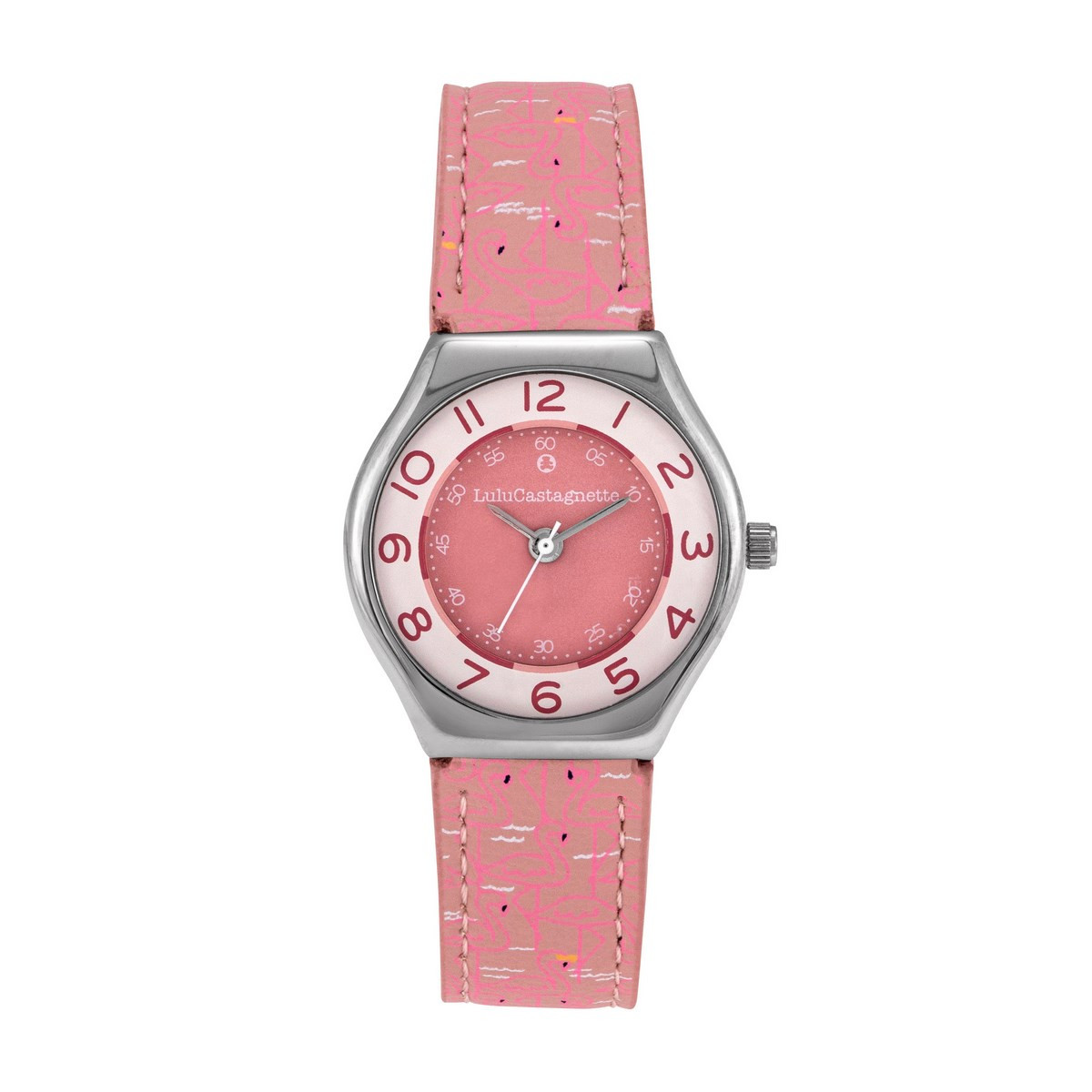 Montre Fille LuluCastagnette MINI STAR en cuir rose à motifs