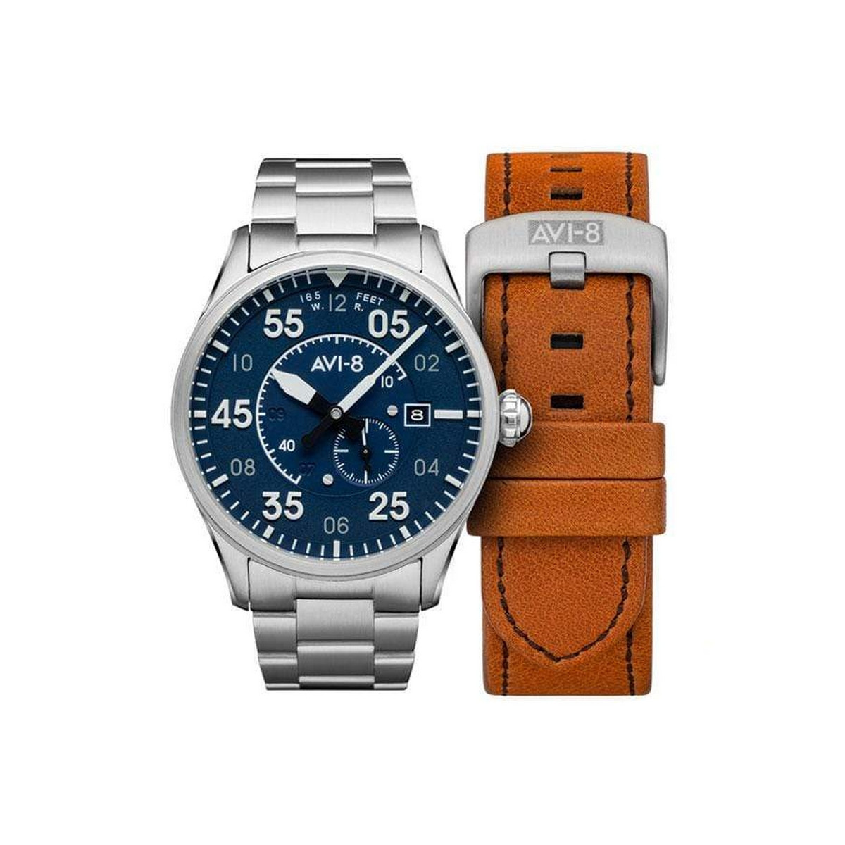 Montre Homme AVI-8 SPITFIRE Automatique Cadran acier bleu Bracelet acier + Bracelet cuir Montre Homme AVI-8 Spitfire - Automatique - AV-4073-11