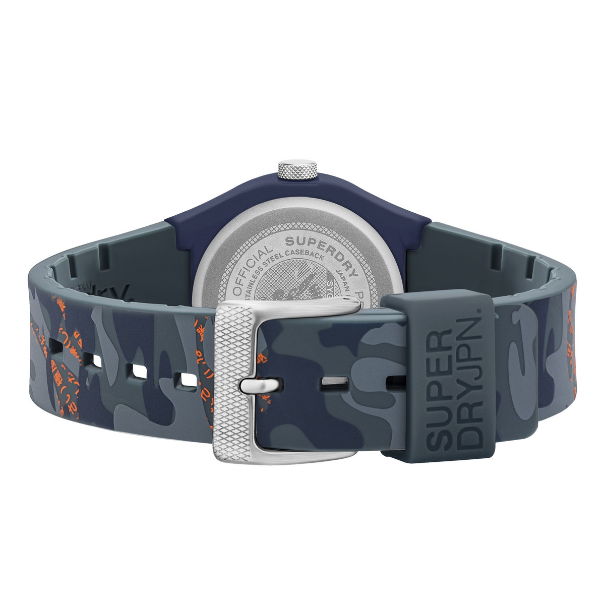 Montre Unisexe Superdry URBAN FLURO CAMO Analogique Cadran orange Bracelet en silicone à motifs Montre mixte Superdry URBAN FLURO CAMO en silicone bleu à motifs