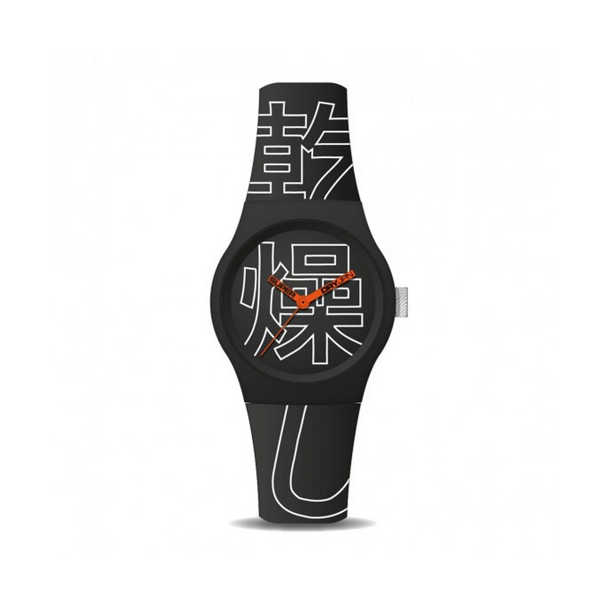 Montre Unisexe Superdry URBAN KANJI Analogique Cadran noir avec motifs Bracelet en silicone à motifs Montre mixte Superdry URBAN KANJI en silicone à motifs