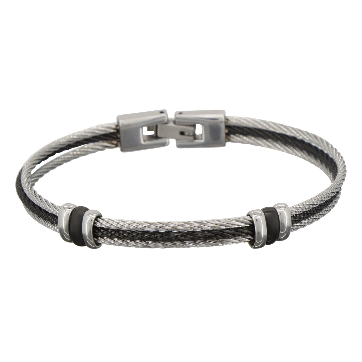 Bracelet Homme triple cable acier Bicolore Noir et Gris "ZERKO" Bracelet Homme triple cable en acier Bicolore Noir et Gris "Cyranos" Taille L