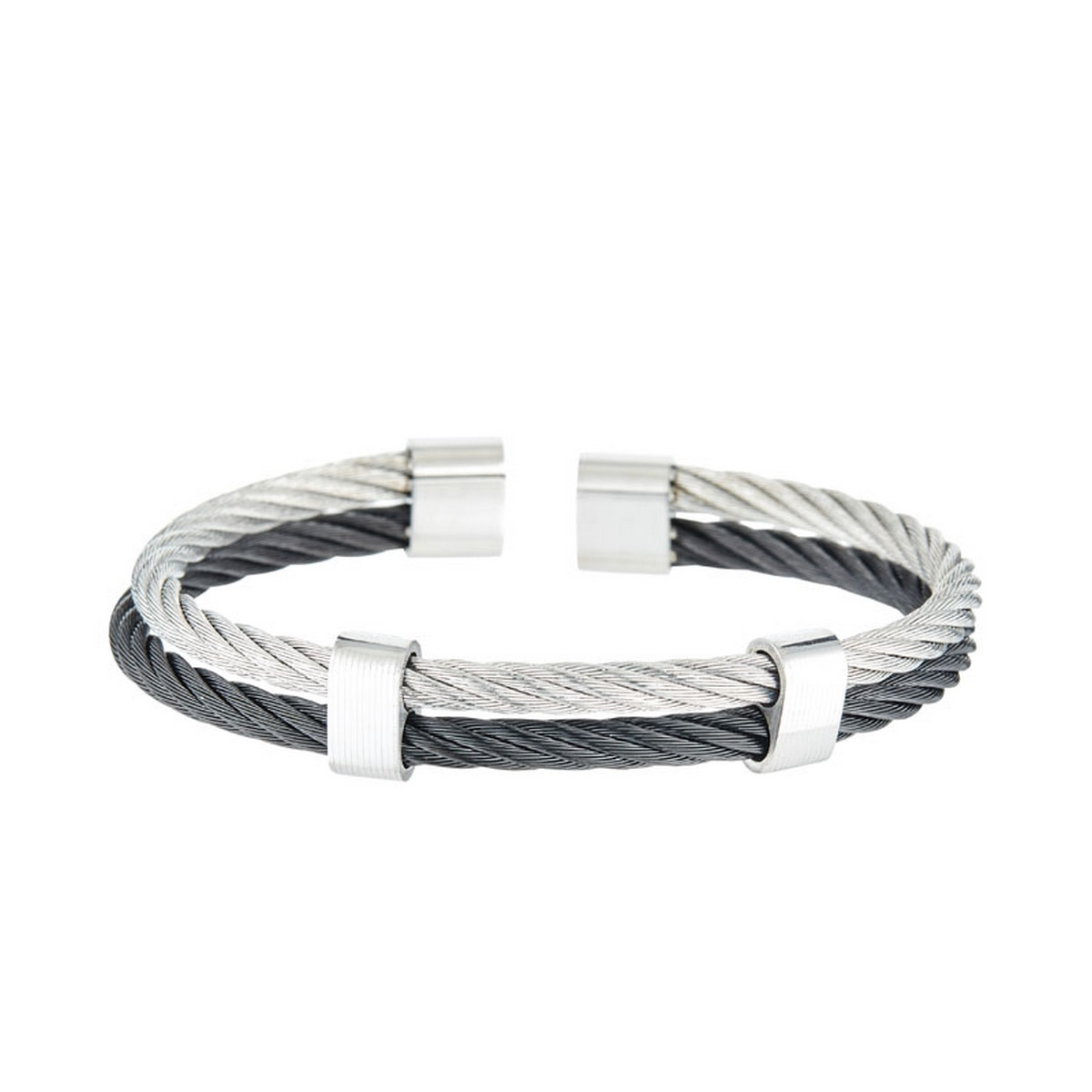 Bracelet Homme double cable acier Bicolore Noir et Gris "EDEN"