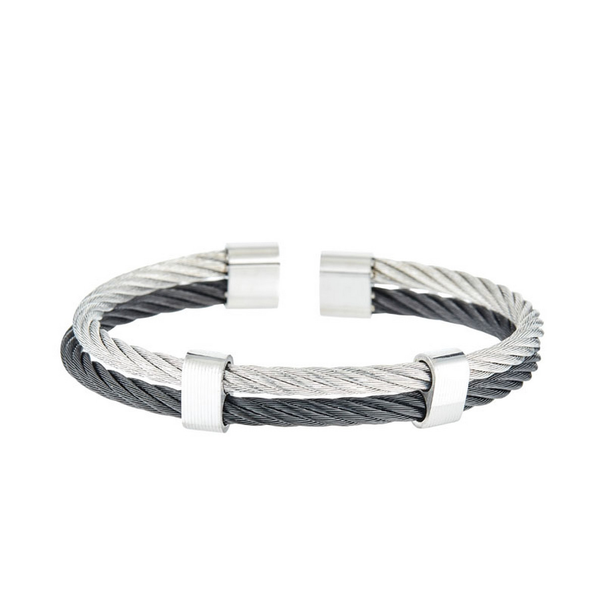 Bracelet Homme double cable acier Bicolore Noir et Gris "EDEN" Bracelet Homme double cable acier Bicolore Noir et Gris "EDEN"