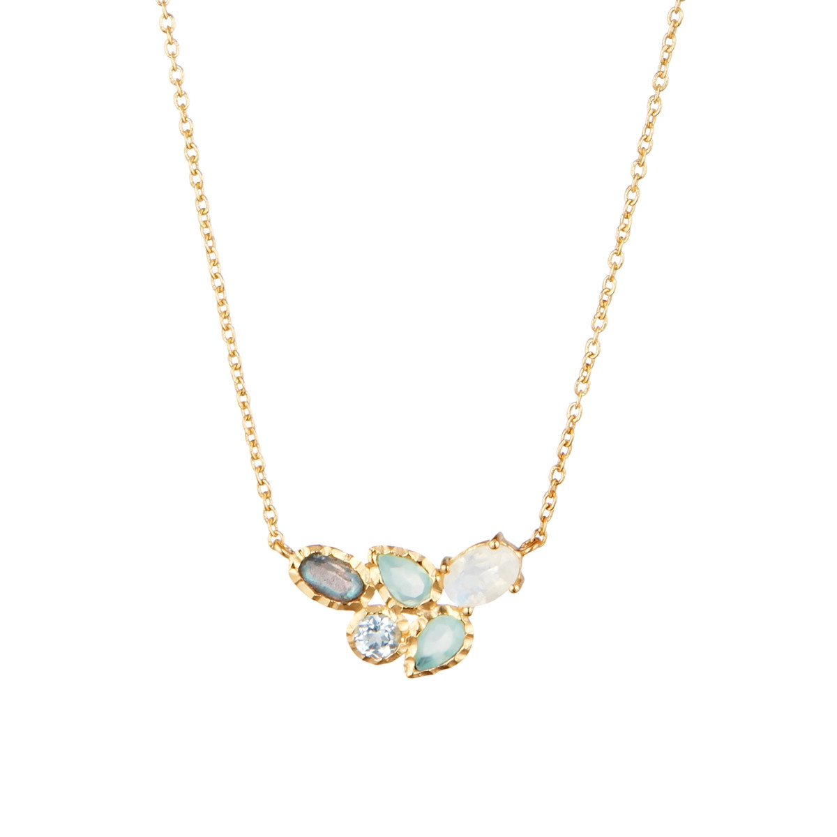 Collier Doré "Labradorite et Topaze" Collier "Haloe" Labradorite, Topaze, Aqua Calci,Améthyst, Pierre de lune Laiton doré