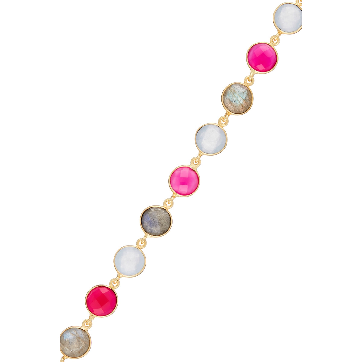 Bracelet doré orné de multi-pierres Bracelet "Ombrae" Onyx rose, Labradorite, Calcédoine Laiton doré