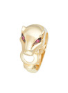 bague panthère or jaune avec pierres de zirconium rouges