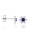 Boucle d'oreilles Or Blanc et Zirconium bleu fleur