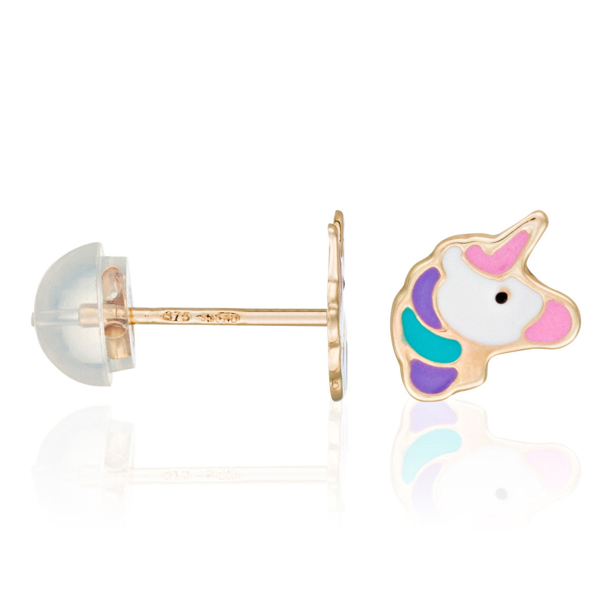 Boucle d'oreilles Or Jaune 375/1000 et Email Boucles d'oreilles enfant "Licorne" Or Jaune et Email