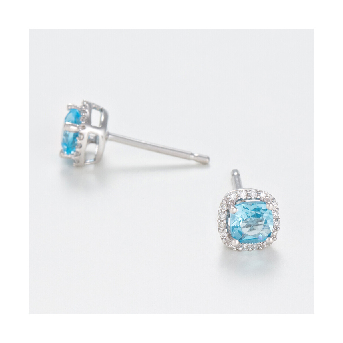 Boucles d'oreilles Or Blanc Diamant et Topaze