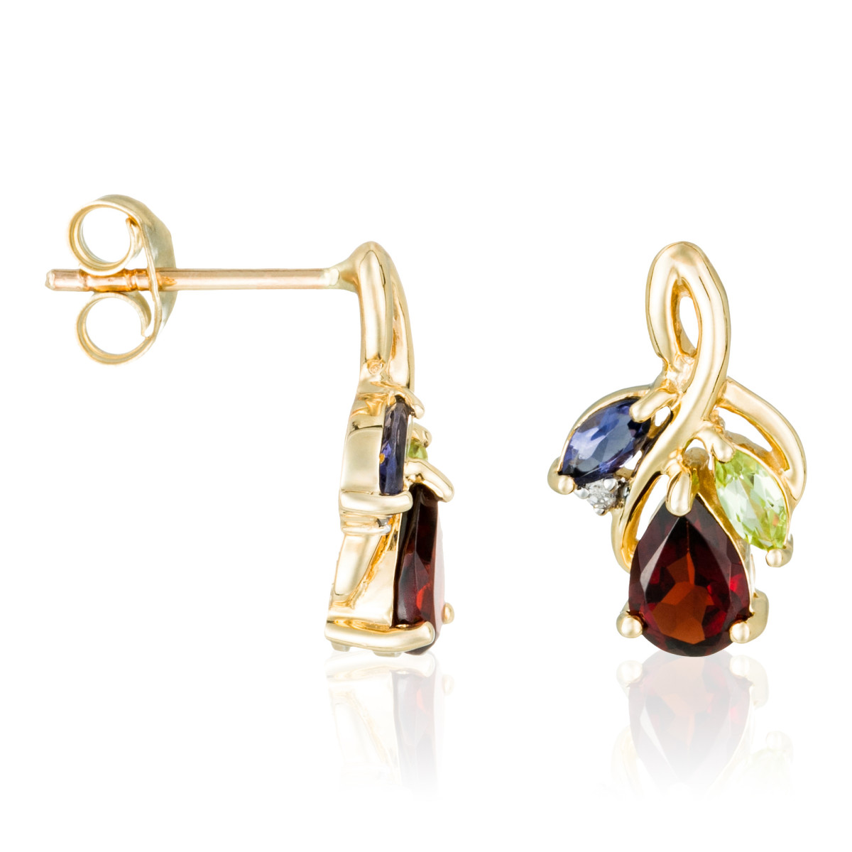 Boucles d'oreilles Or Jaune Diamant et Pierre précieuses