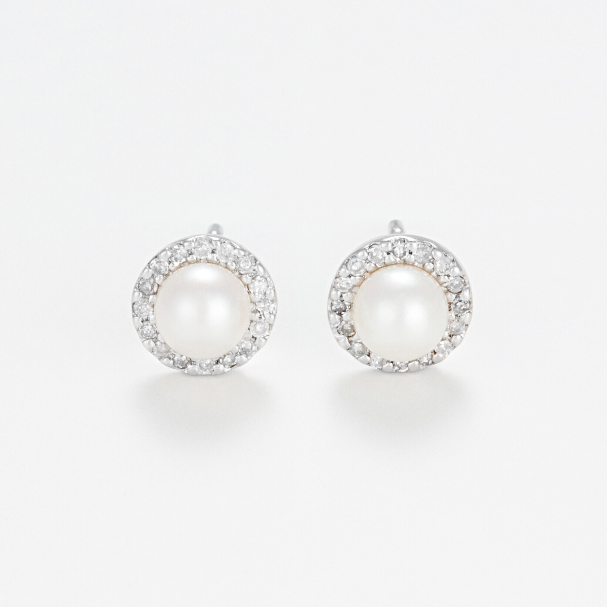 Boucles d'oreilles Or Blanc Diamant et Perle Boucles d'oreilles "Loyale" Or blanc et Perle