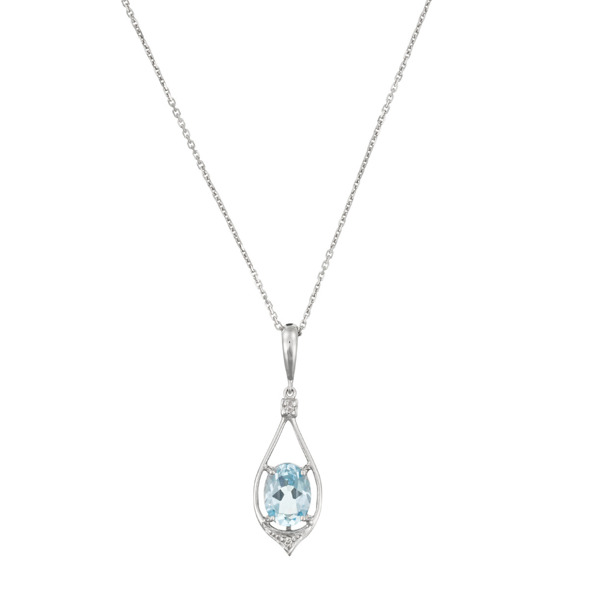 Pendentif Or Blanc Diamant et Topaze bleu Pendentif Or Blanc Diamant et Topaze