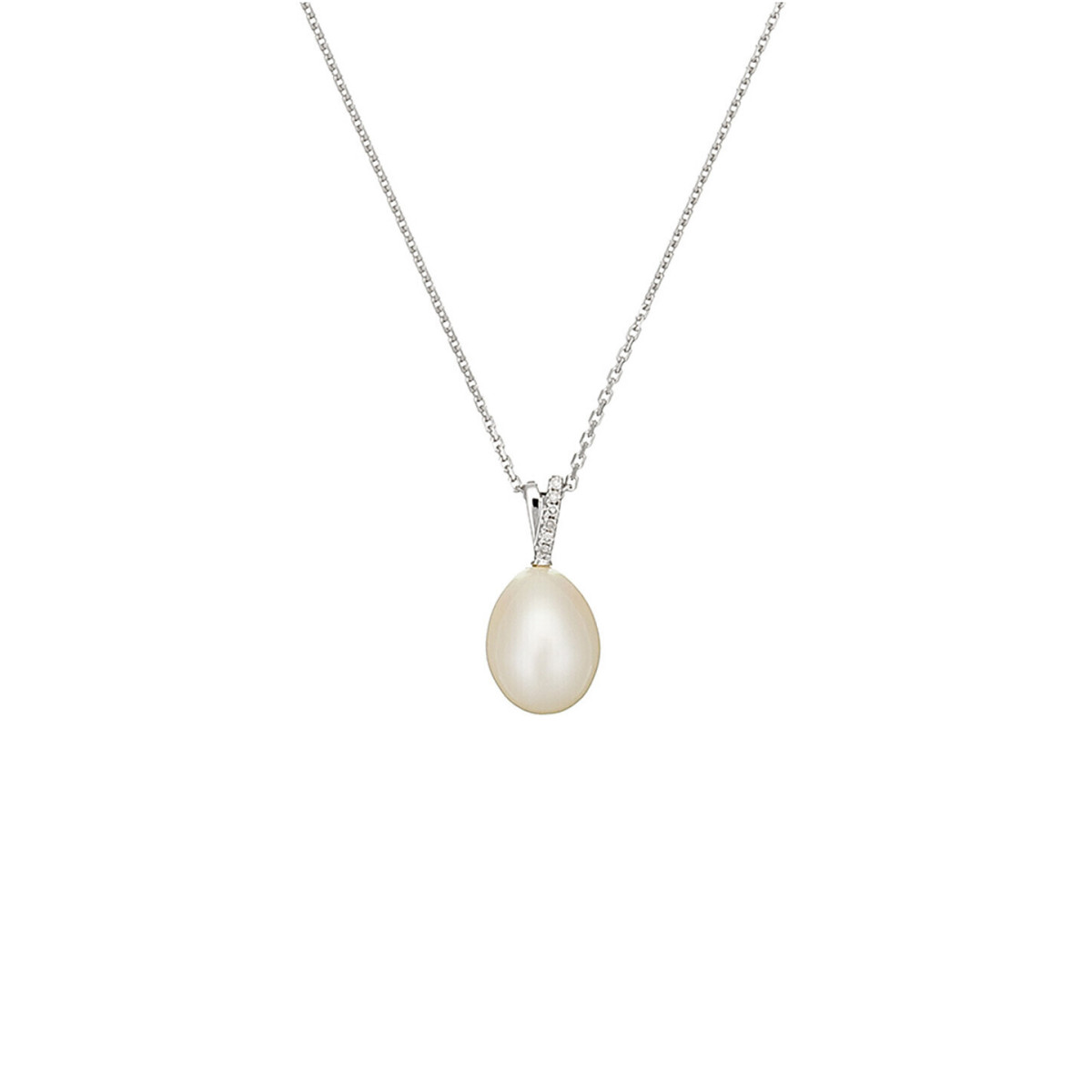 Pendentif Or Blanc Diamant et Perle Pendentif Or Blanc Diamant et Perle