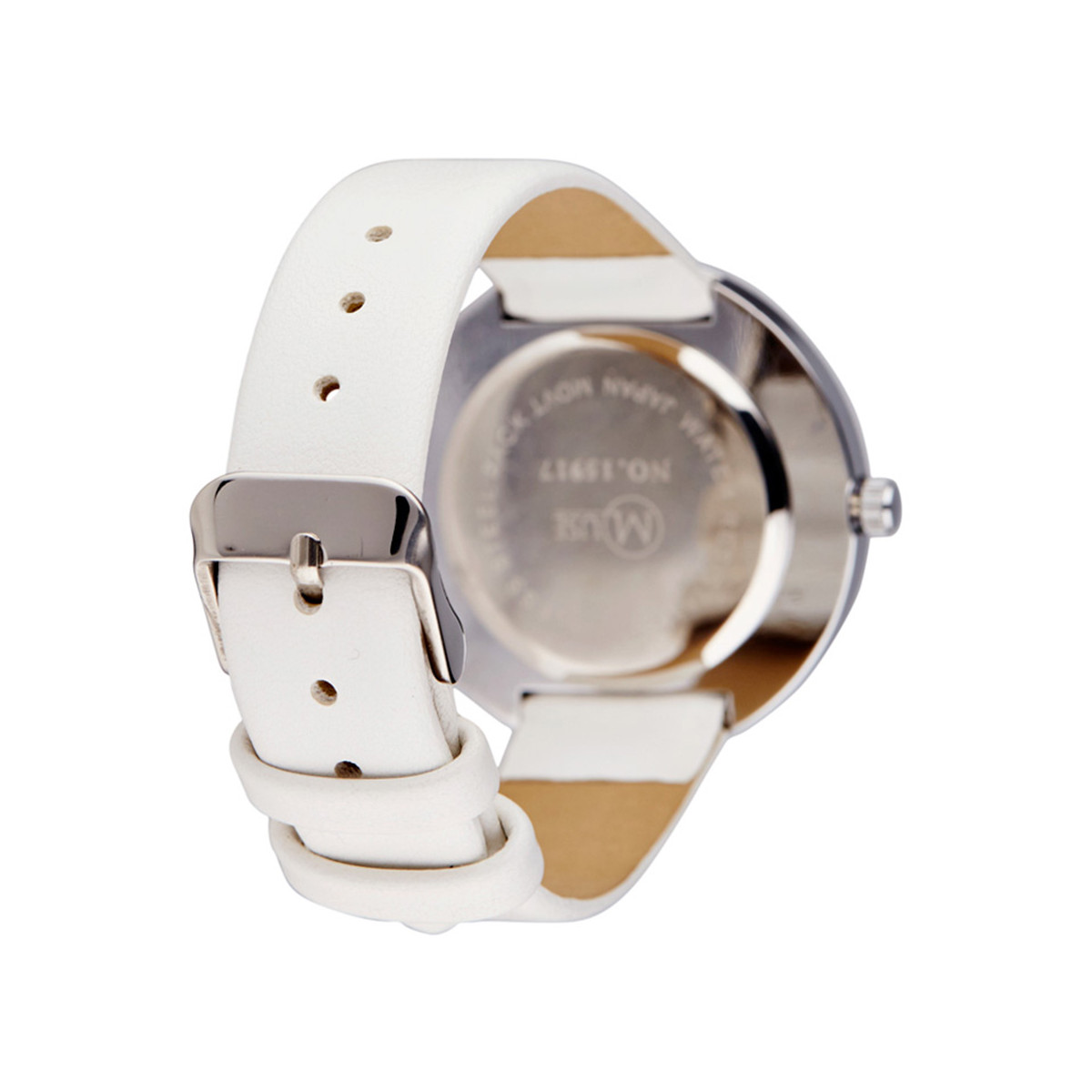 Muse - Montre Femme argenté "Mundi" - bracelet cuir blanc Muse - Montre Femme argenté "Mundi" - bracelet cuir blanc