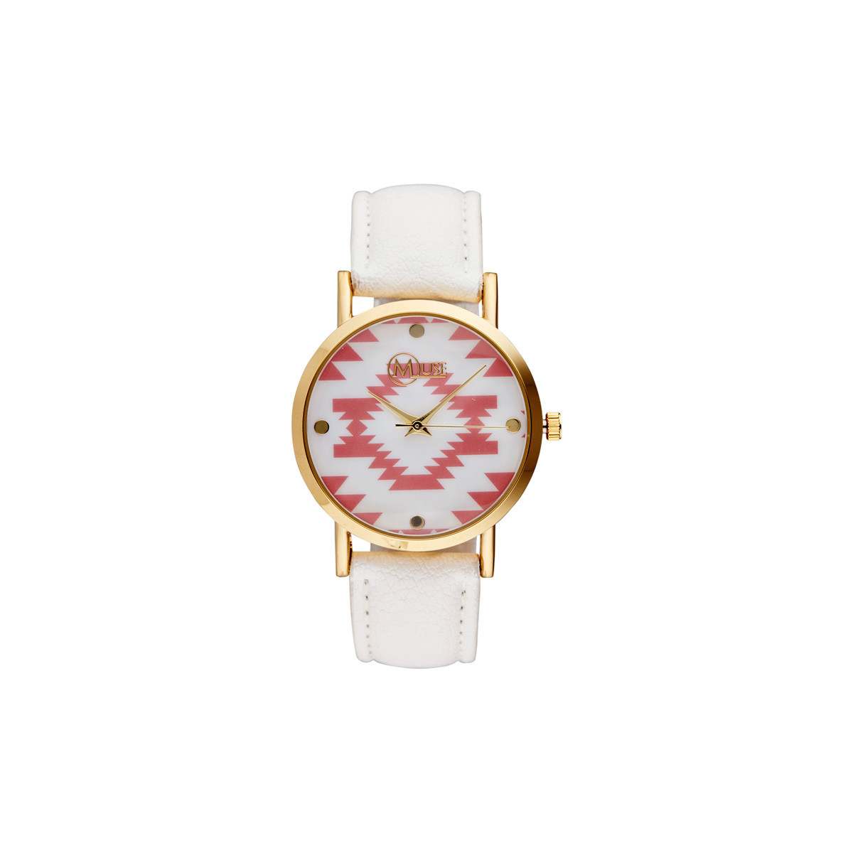 Muse - Montre Femme doré "Manille" - cadran blanc rose bracelet blanc Muse - Montre Femme doré "Manille" - cadran blanc rose bracelet blanc