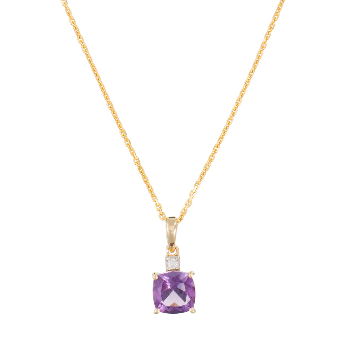 Pendentif Or Jaune Diamant et Améthyste carré Pendentif "Briséis" Or jaune et Améthyste