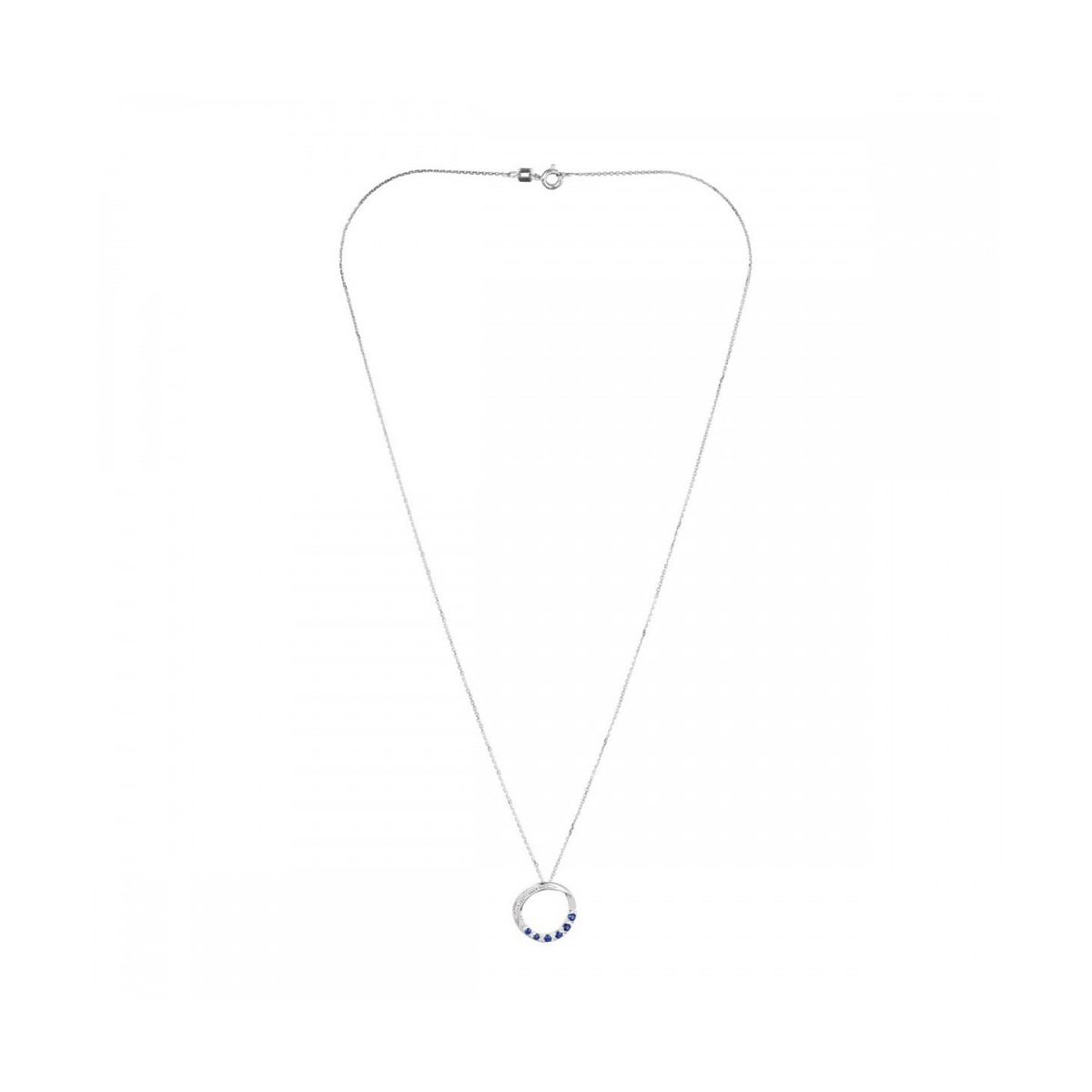 Pendentif Or Blanc Diamant et Saphir