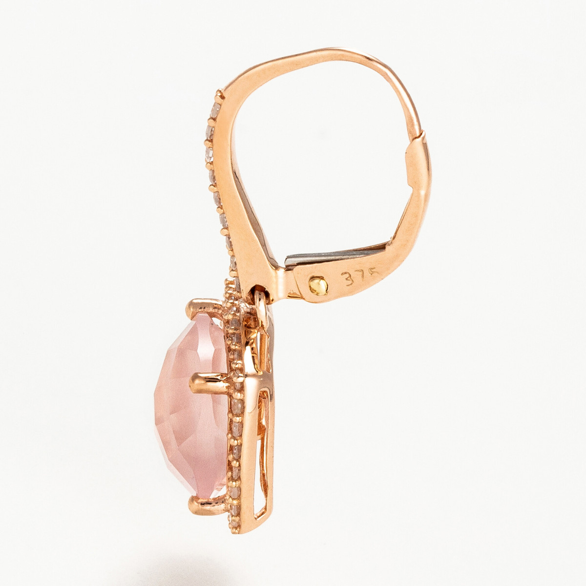 Boucles d'oreilles Or Rose Diamant et Quartz Rose Boucles d'oreilles "Augusta" Or rose et Quartz