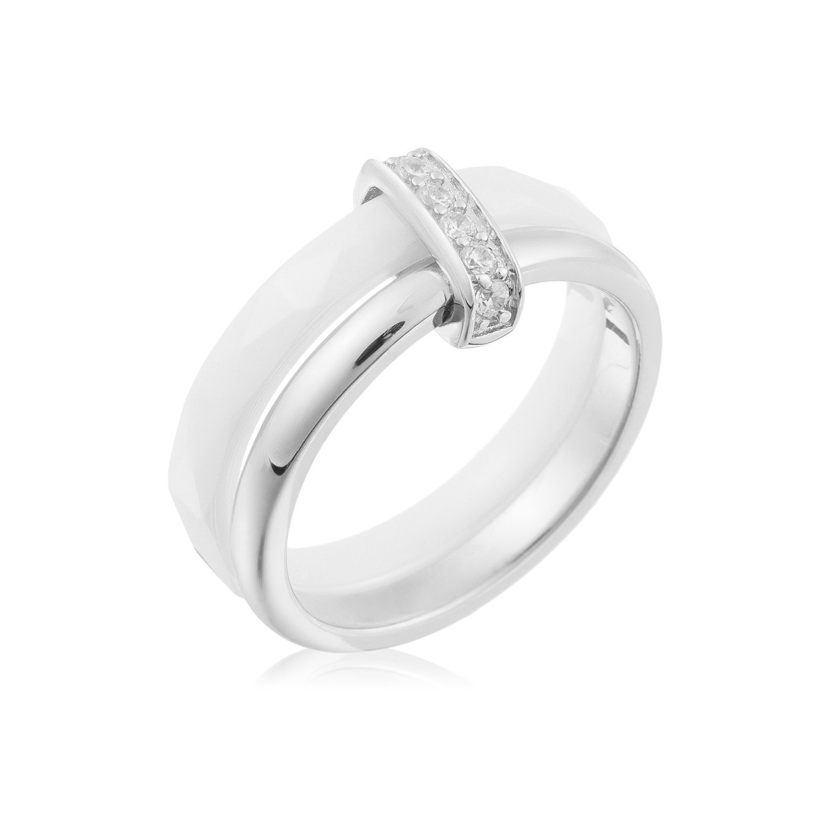 Bague céramique blanche, argent et oxydes de zirconium "VENUS "