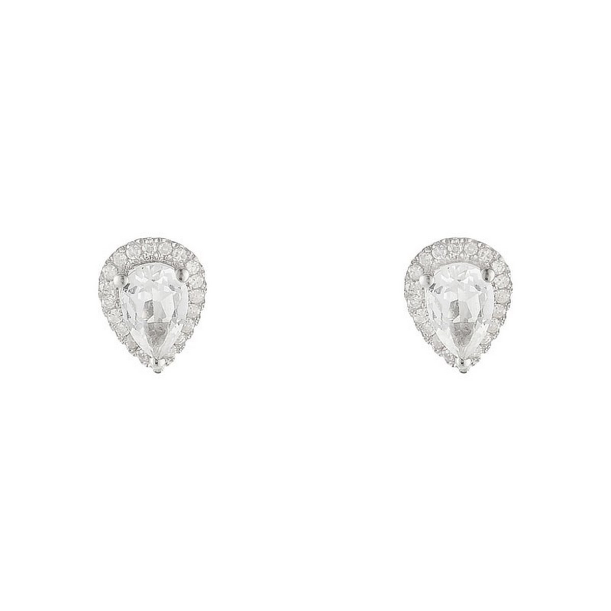 Boucles d'oreilles Or Blanc 375 Diamants et Topaze Blanche