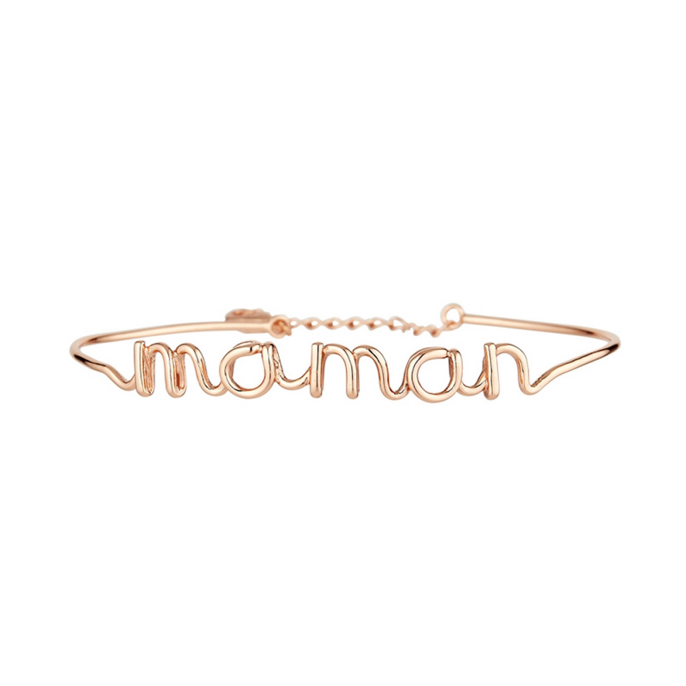 "MAMAN" Bracelet jonc en fil lettering rosé à message "MAMAN" Bracelet fil lettering rosé à message