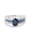 Bague Or Blanc 375 Diamants et Saphir