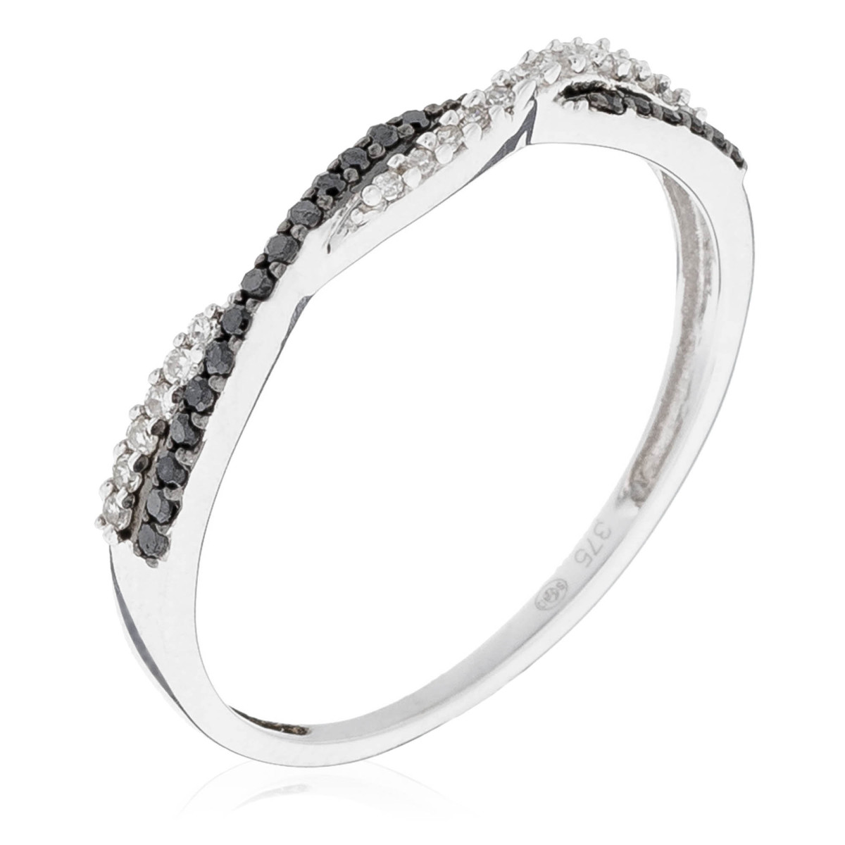 Bague Or Blanc 375 et Diamants Noir Bague "En noir et blanc" Or blanc et Diamants