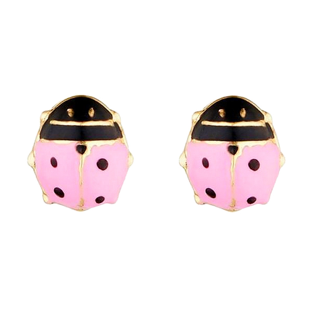 Boucles d'oreilles or jaune enfant "COCCINELLE ROSÉE" Boucles d'oreilles "Coccinelle Rose" Or jaune