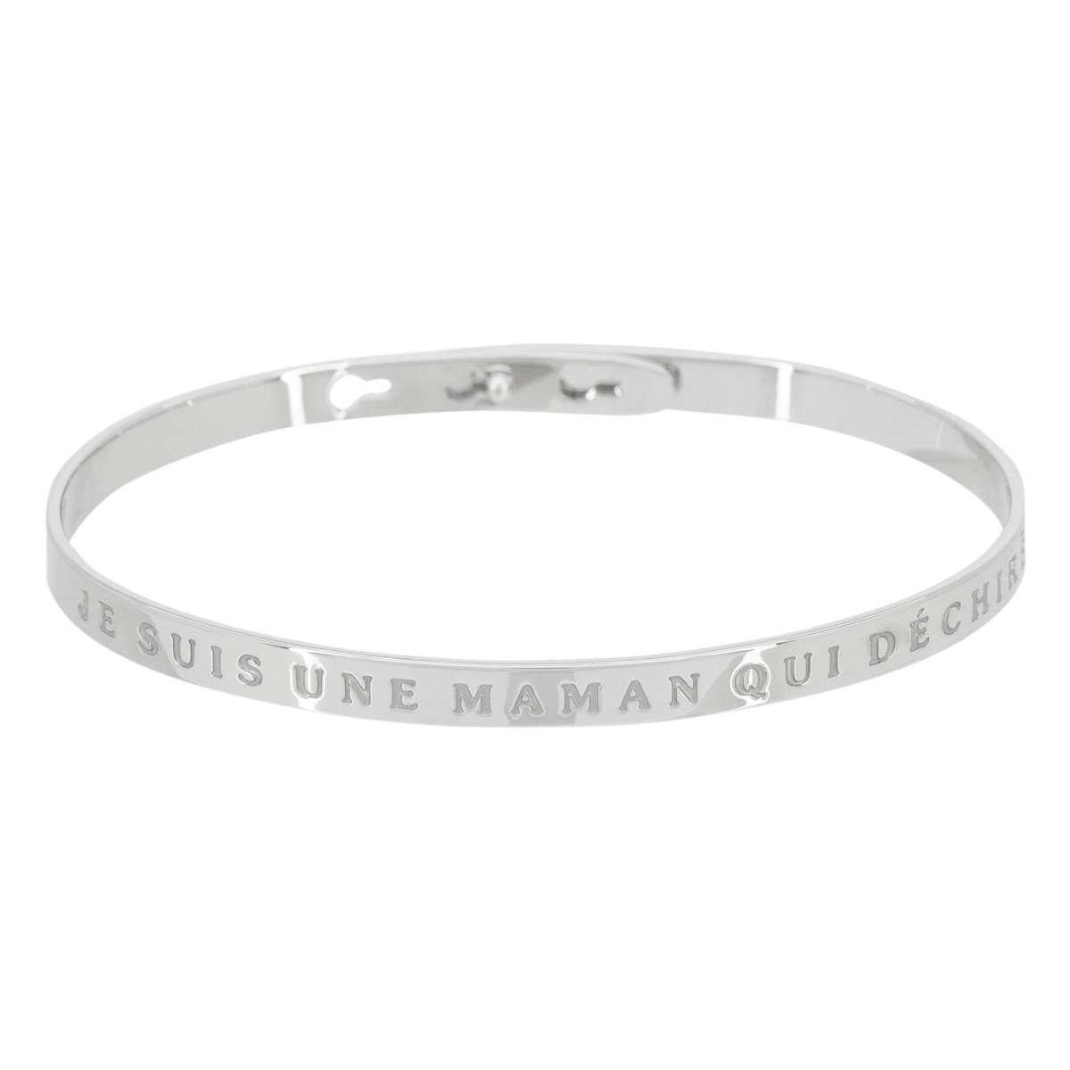 "JE SUIS UNE MAMAN QUI DÉCHIRE" bracelet jonc argenté à message Bracelet à message "Je suis Une Maman Qui Déchire" Laiton argenté