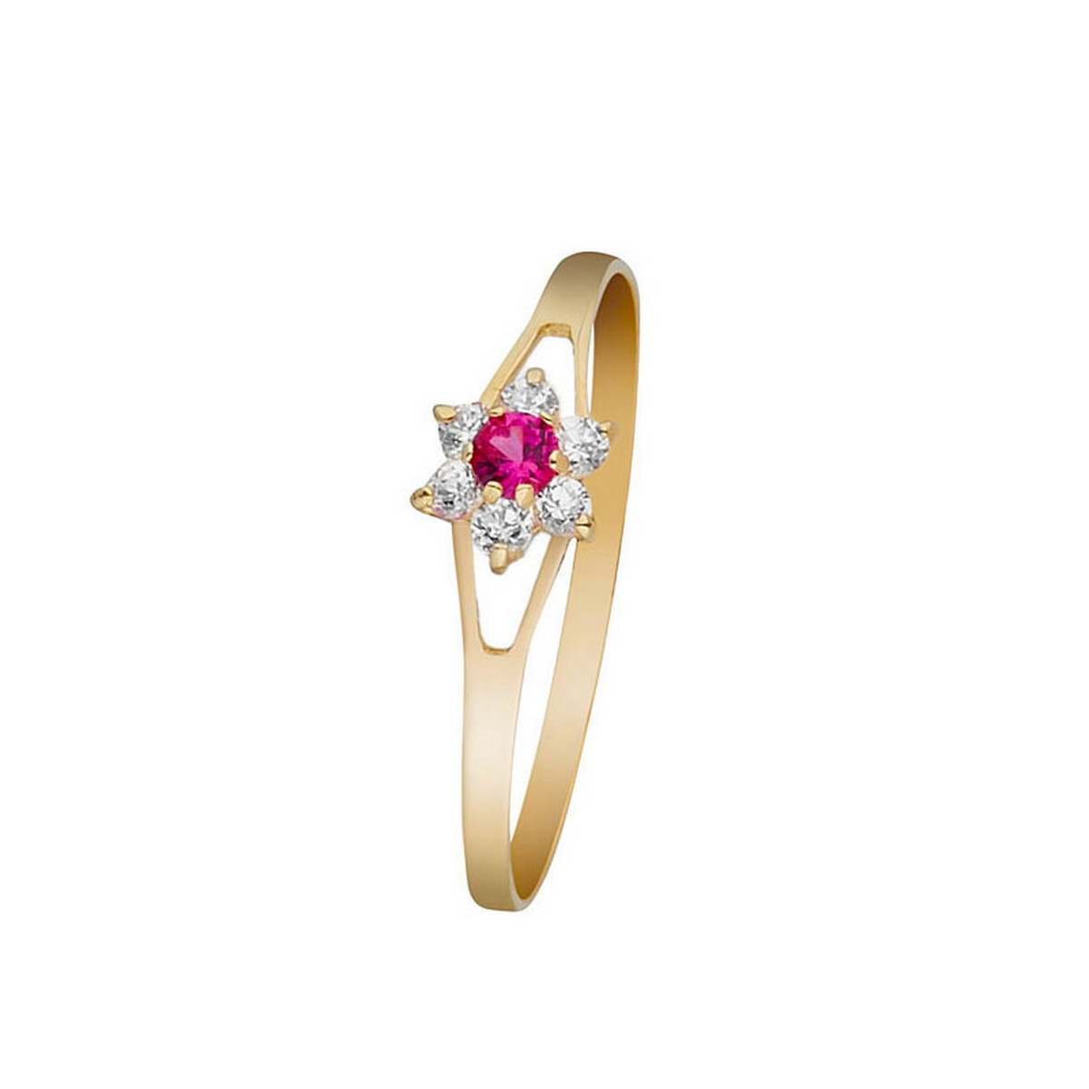 Bague Or Jaune et oxydes de zirconium blancs et rouge "Nature" Bague "Éveil" Or jaune