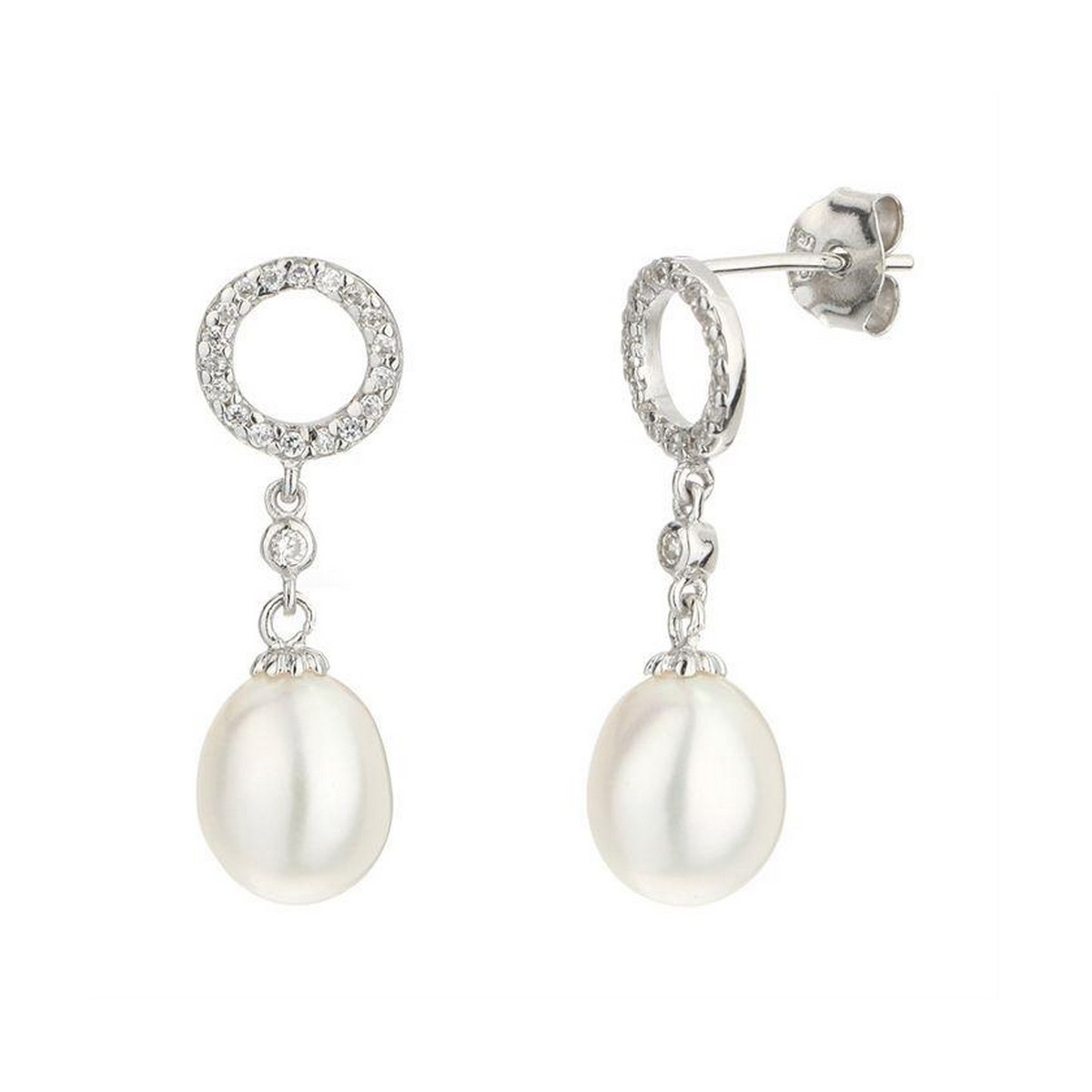 Boucles d'oreilles argent et perles de cultures blanches et oxydes de zirconium "Jolie Perle" Boucles d'oreilles argent et perles de cultures blanches et oxydes de zirconium "Jolie Perle"