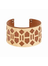 Bracelet manchette  "BANJUL" finition dorée simili cuir marron