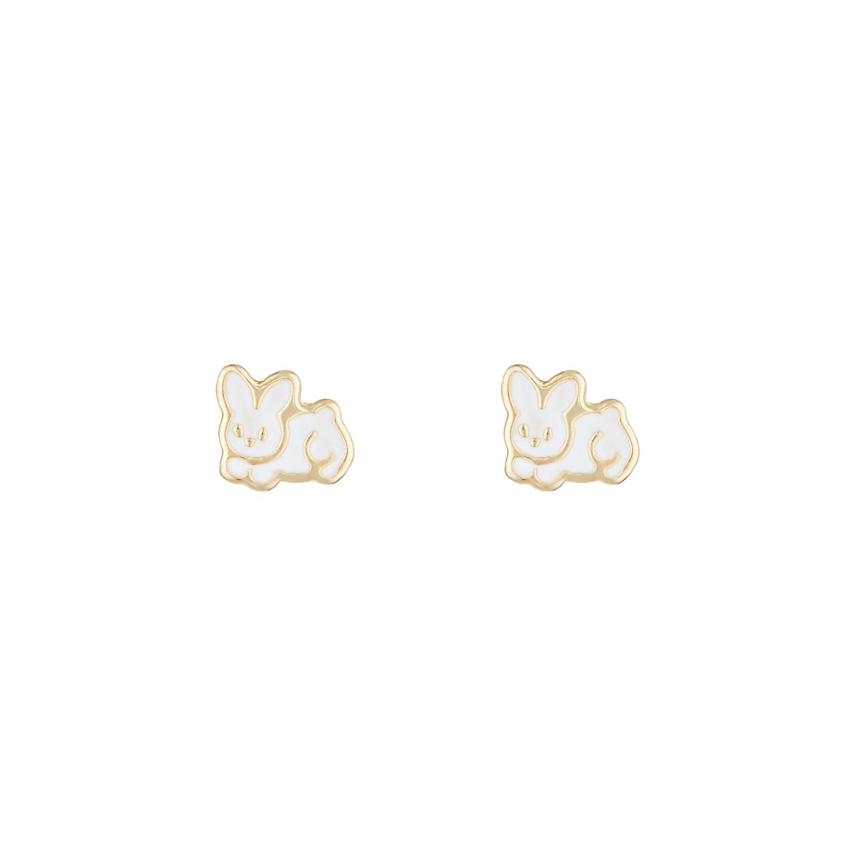 Boucles d'oreilles enfant Or jaune 375/1000 et émail Boucles d'oreilles "Petit Lapin" Or jaune