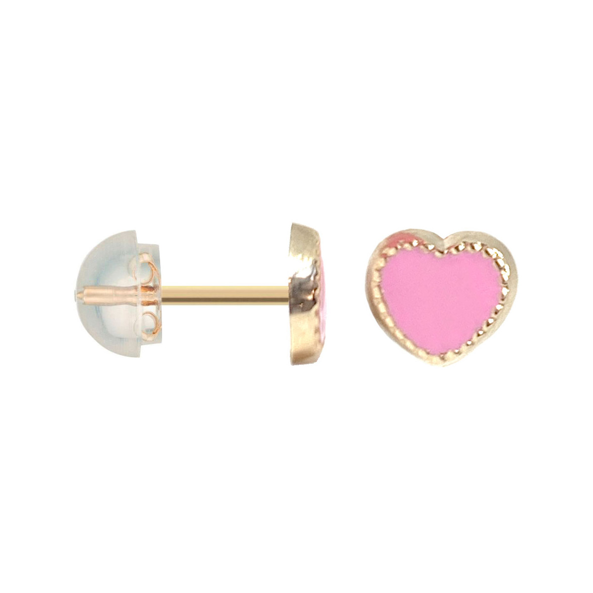 Boucles d'oreilles enfant Or jaune 375/1000 et émail Boucles d'oreilles enfant "Coeur rose" Or Jaune et émail