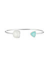 Bracelet jonc ouvert laiton argenté monté d'une pierre lune et d'une aqua calci blanche "Talia"