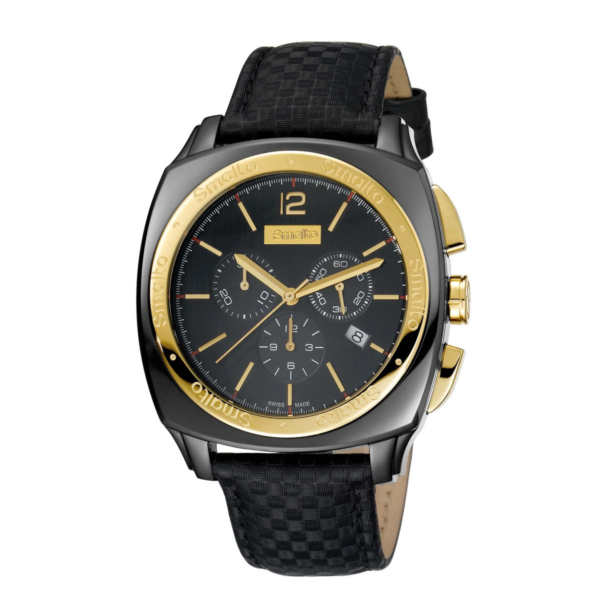 Montre Homme Smalto chronographe noir et doré - bracelet cuir - 44 mm