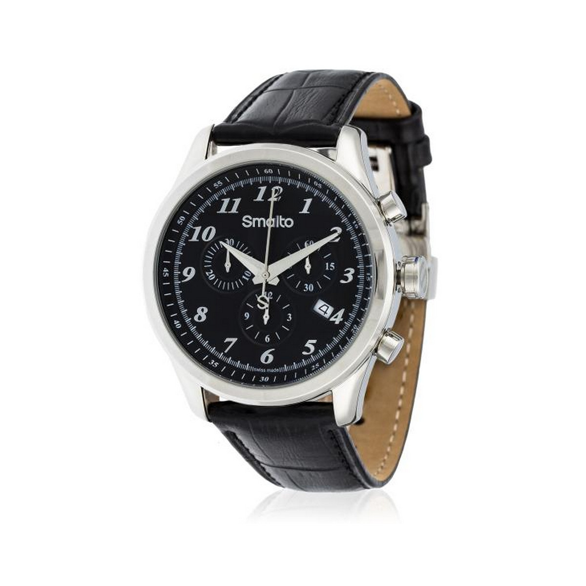 Montre Homme Smalto chronographe noir - bracelet cuir - 42 mm