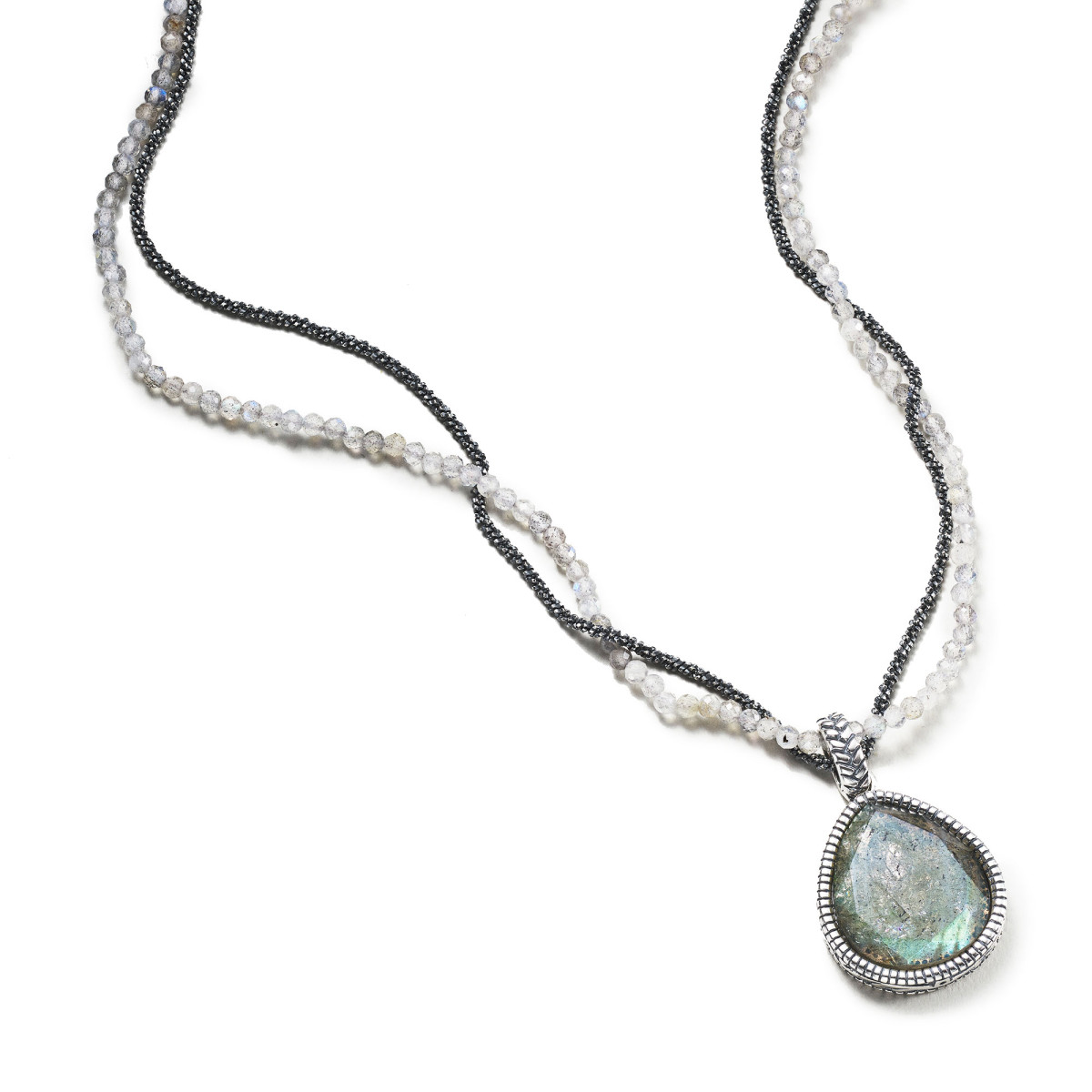 Collier Homme HOLAN 2 en Argent 925 avec labradorite verte Collier Homme Argent 925/1000 "Blazeon" - Long : 49 cm
