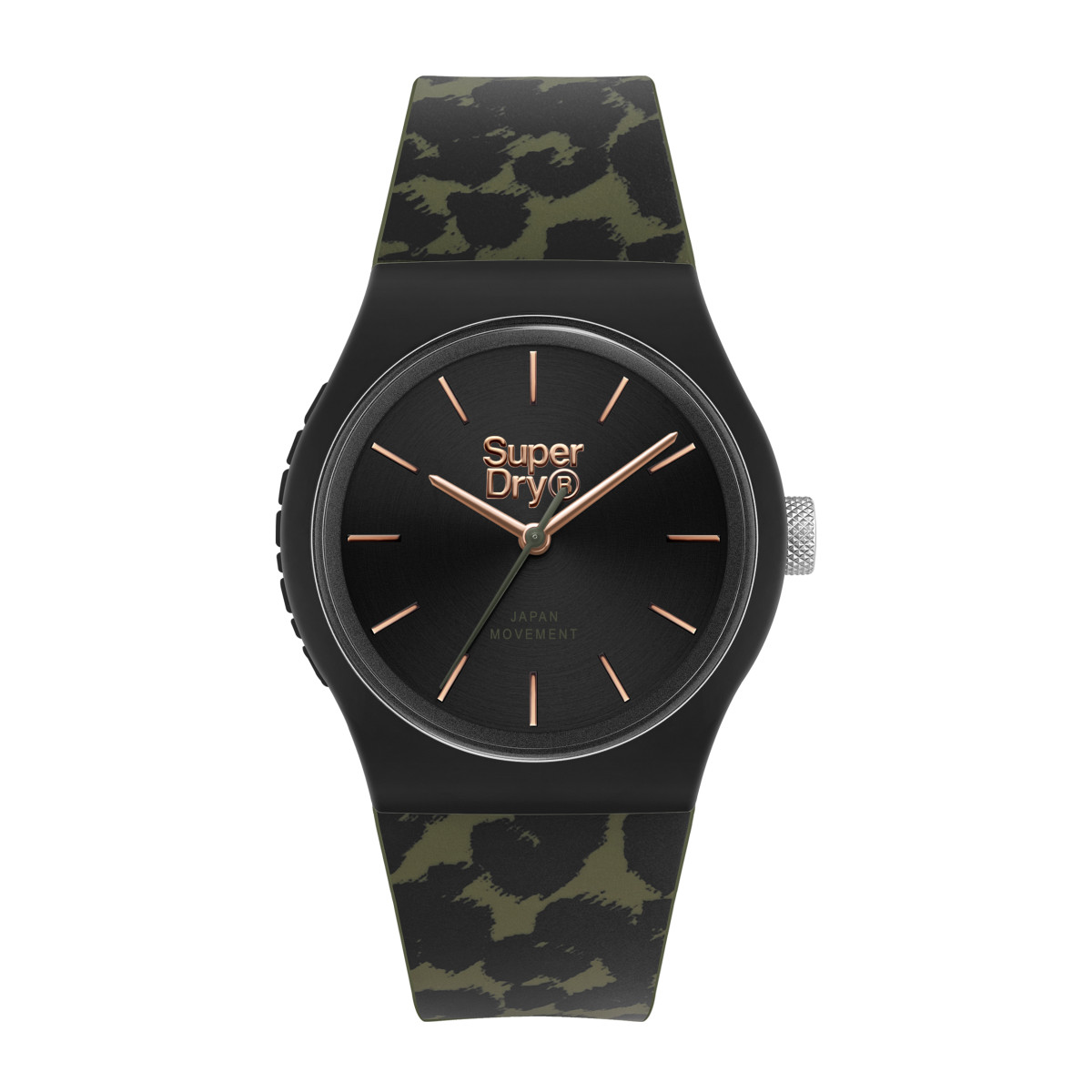 Montre femme Superdry URBAN LEOPARD - cadran noir - bracelet vert avec motifs