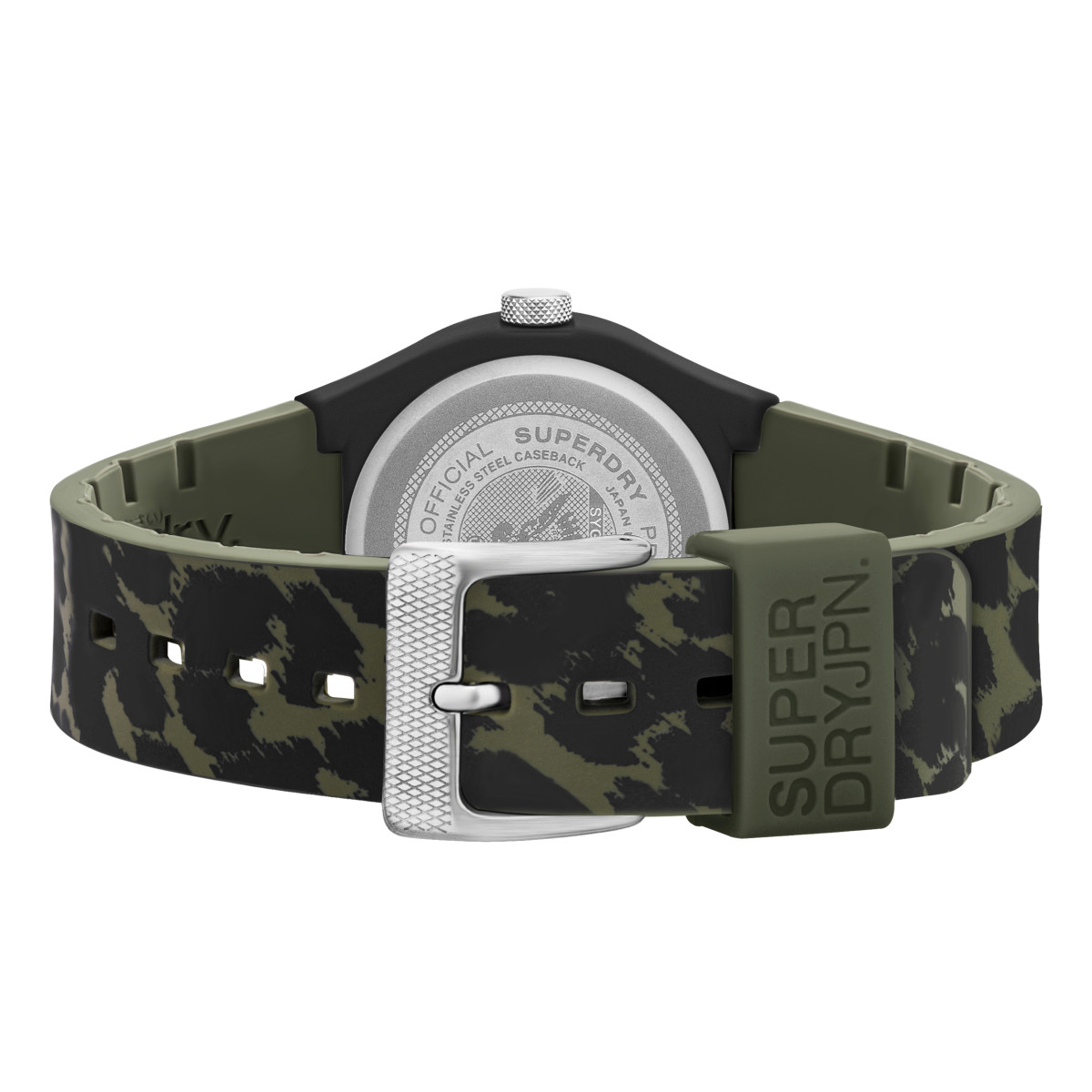 Montre femme Superdry URBAN LEOPARD - cadran noir - bracelet vert avec motifs