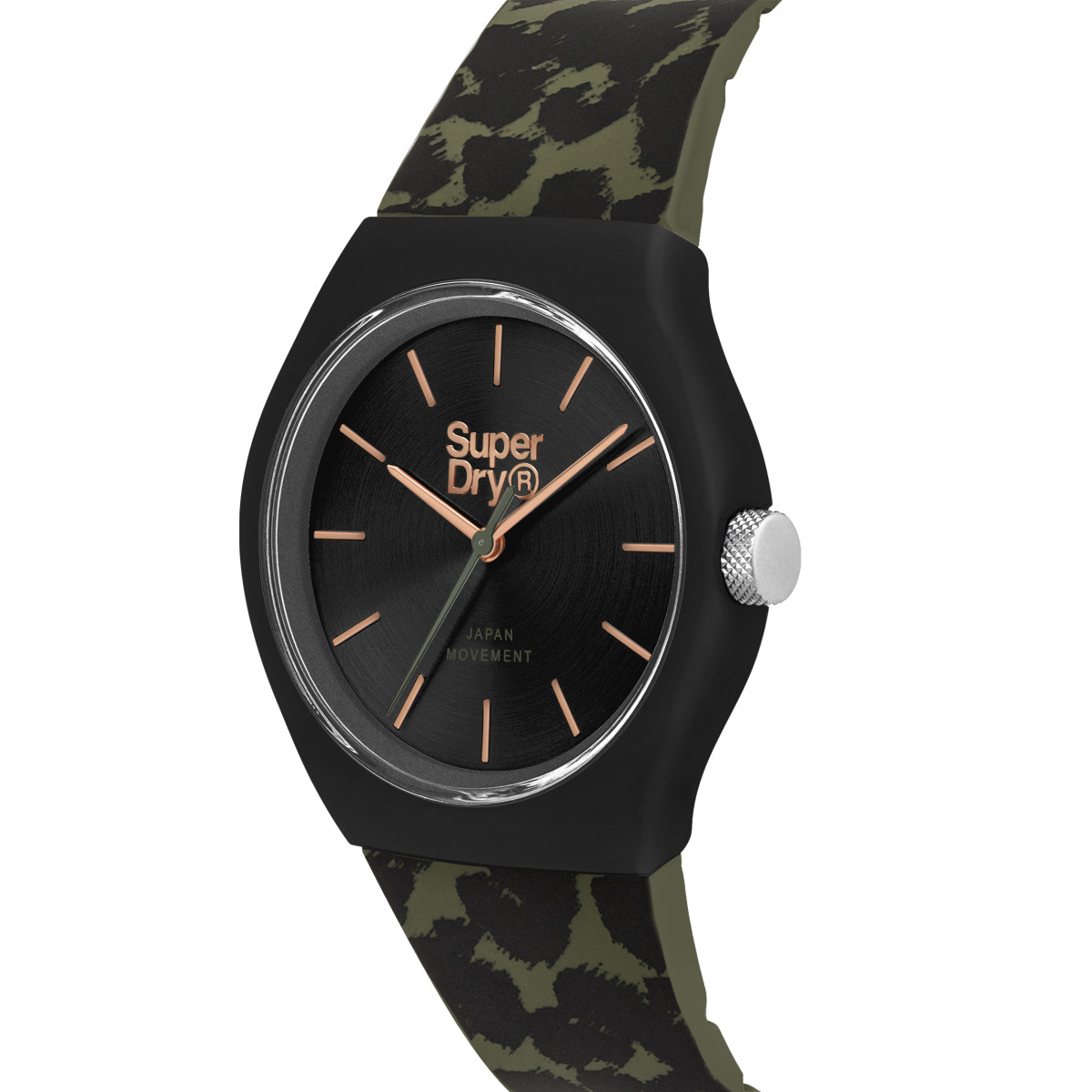 Montre femme Superdry URBAN LEOPARD - cadran noir - bracelet vert avec motifs