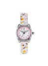 Montre Fille LuluCastagnette - cadran blanc et rose - bracelet blanc avec motifs