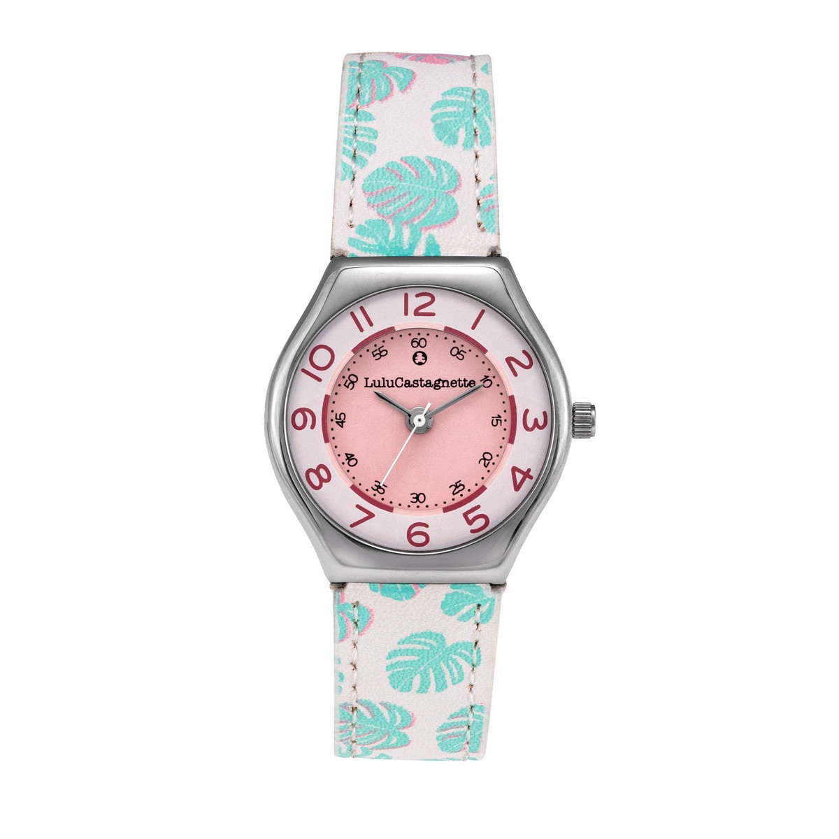 Montre Fille LuluCastagnette - cadran rose - bracelet blanc avec motifs