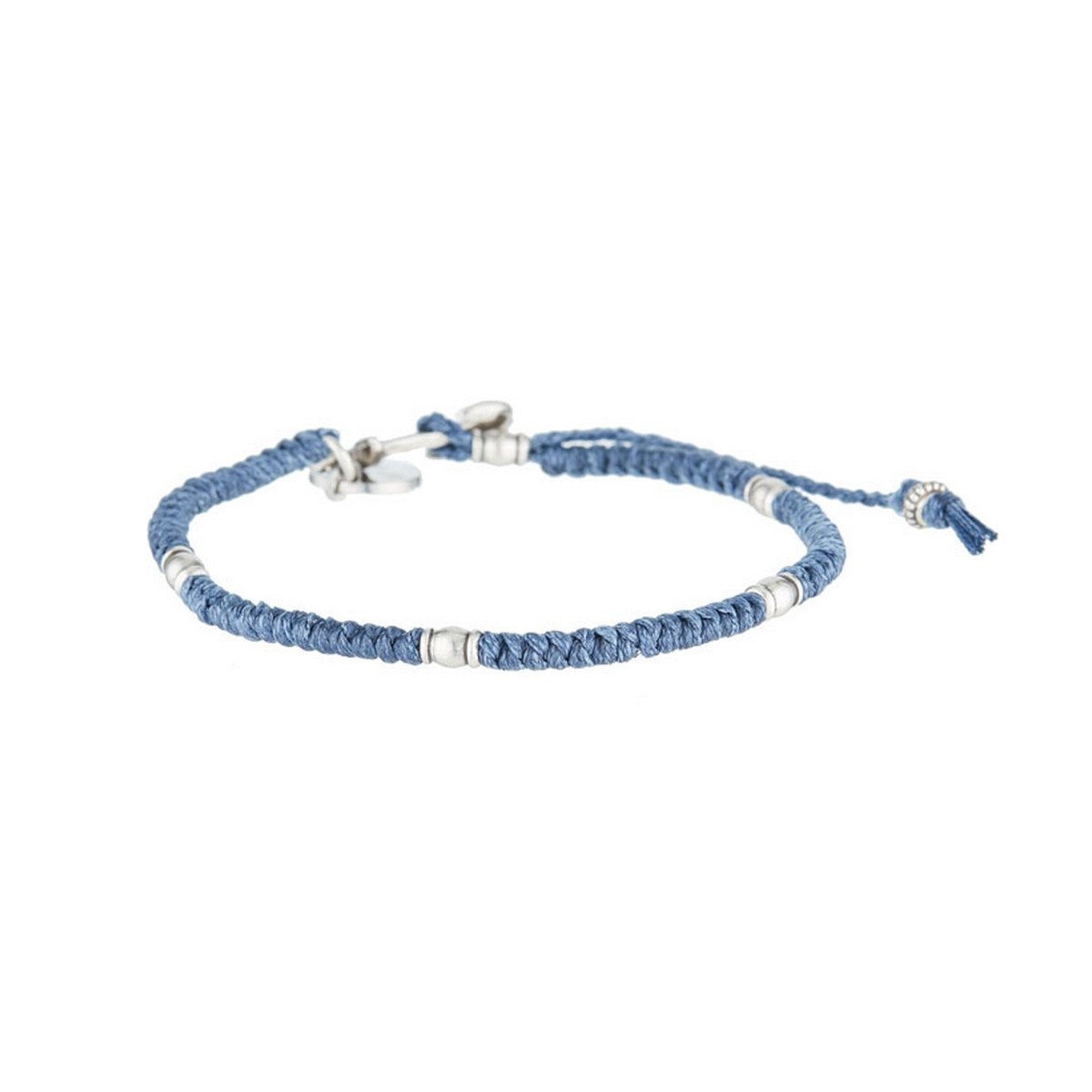 Bracelet Homme en corde cirée, perles argenté et ancre acier